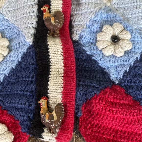 Storybook Knits ‘As the Rooster Crows’ HandKnit Embroidered Cardigan Sweater L - Picture 14 of 16